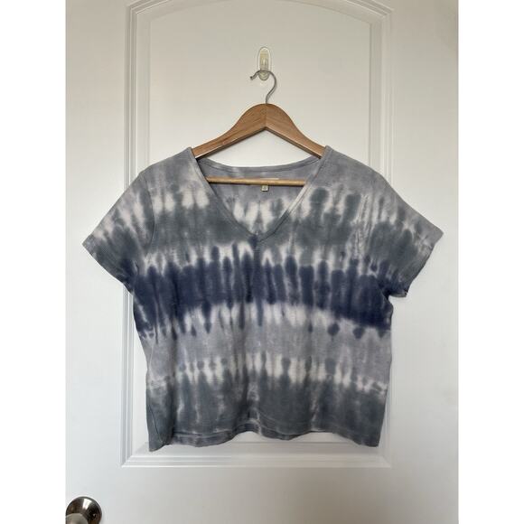 Madewell Ottoman Jacquard V-Neck Setlist Boxy Top in Tie-Dye Size Small Blue - Picture 1 of 5